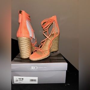 JLo wedge open toe heels